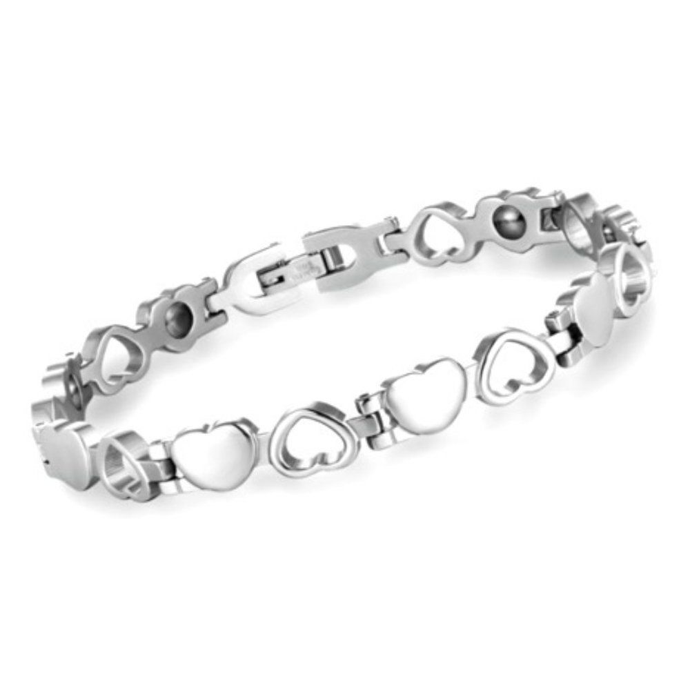 Womens Heart Shaped Solid & Hollow Heart Bracelet